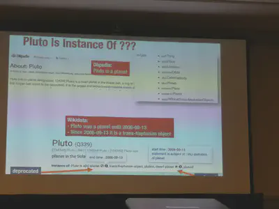 In DBpedia Pluto is still a planet, whereas Wikidata shows more detailed information based on qualifiers